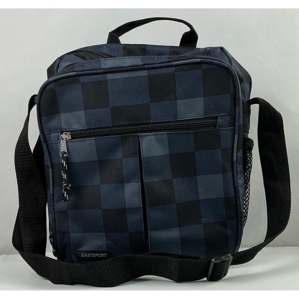 Eastsport Crossbody Bag Messenger Shoulder Bookbag Checkered Pattern Blue Black